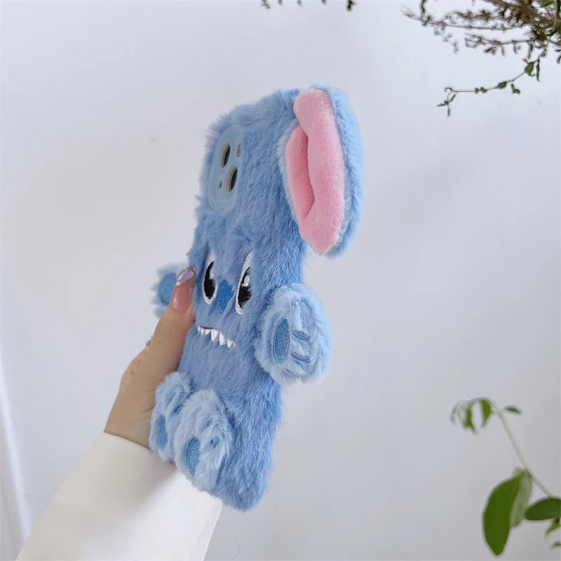 Soft Stitch Plush Phone Case For Xiaomi Redmi Note 10 Pro Max 9 8 7 10S 10T 9S 9T 8T 7S Cute 3D Cartoon Furry Warm Fur Cover