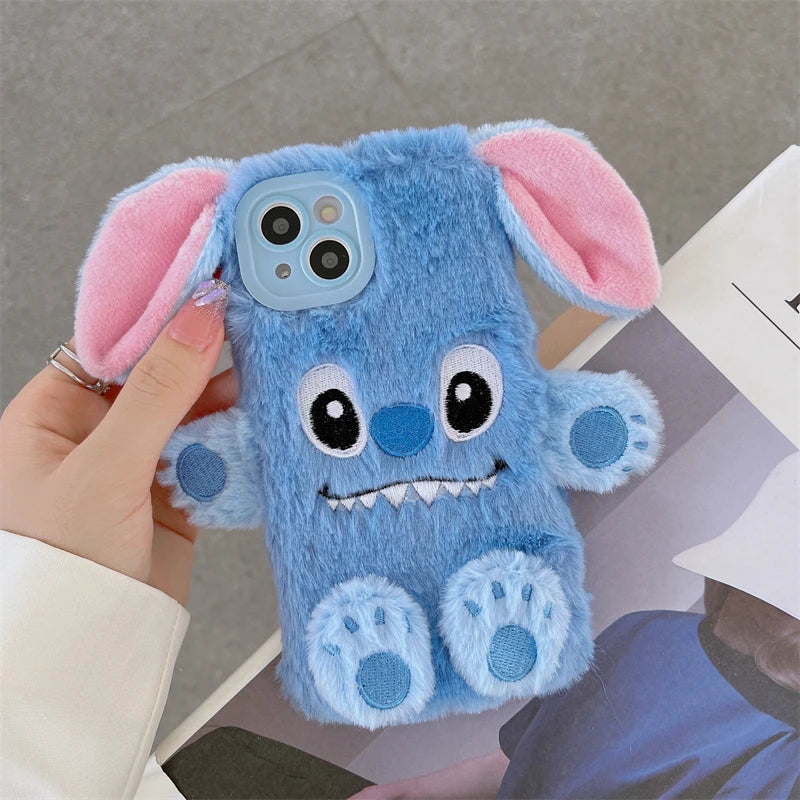 Soft Stitch Plush Phone Case For Xiaomi Redmi Note 10 Pro Max 9 8 7 10S 10T 9S 9T 8T 7S Cute 3D Cartoon Furry Warm Fur Cover