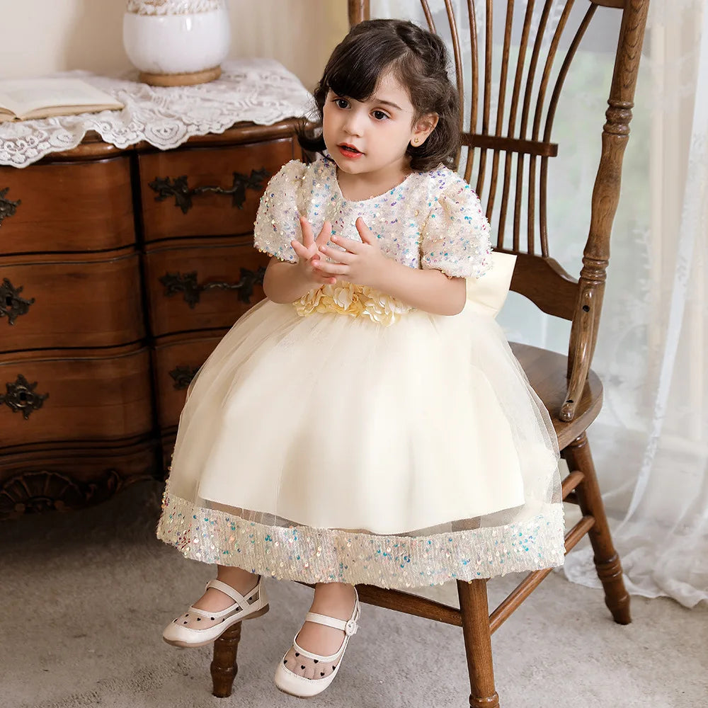 Toddler Girls 1st Birthday Clothes Bow Cute Baby Baptism Gown Kids Wedding Party Elegant Princess Vestidos Christmas Costume