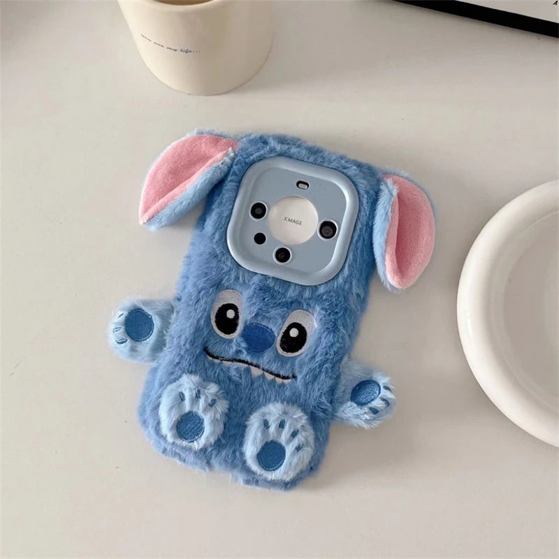 Soft Stitch Plush Phone Case For Xiaomi Redmi Note 10 Pro Max 9 8 7 10S 10T 9S 9T 8T 7S Cute 3D Cartoon Furry Warm Fur Cover