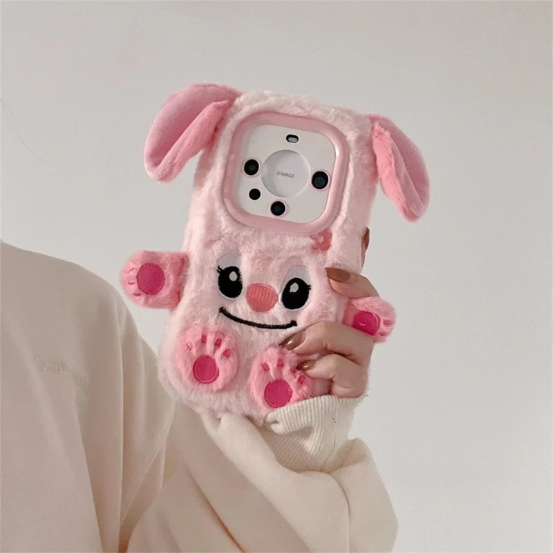 Soft Stitch Plush Phone Case For Xiaomi Redmi Note 10 Pro Max 9 8 7 10S 10T 9S 9T 8T 7S Cute 3D Cartoon Furry Warm Fur Cover