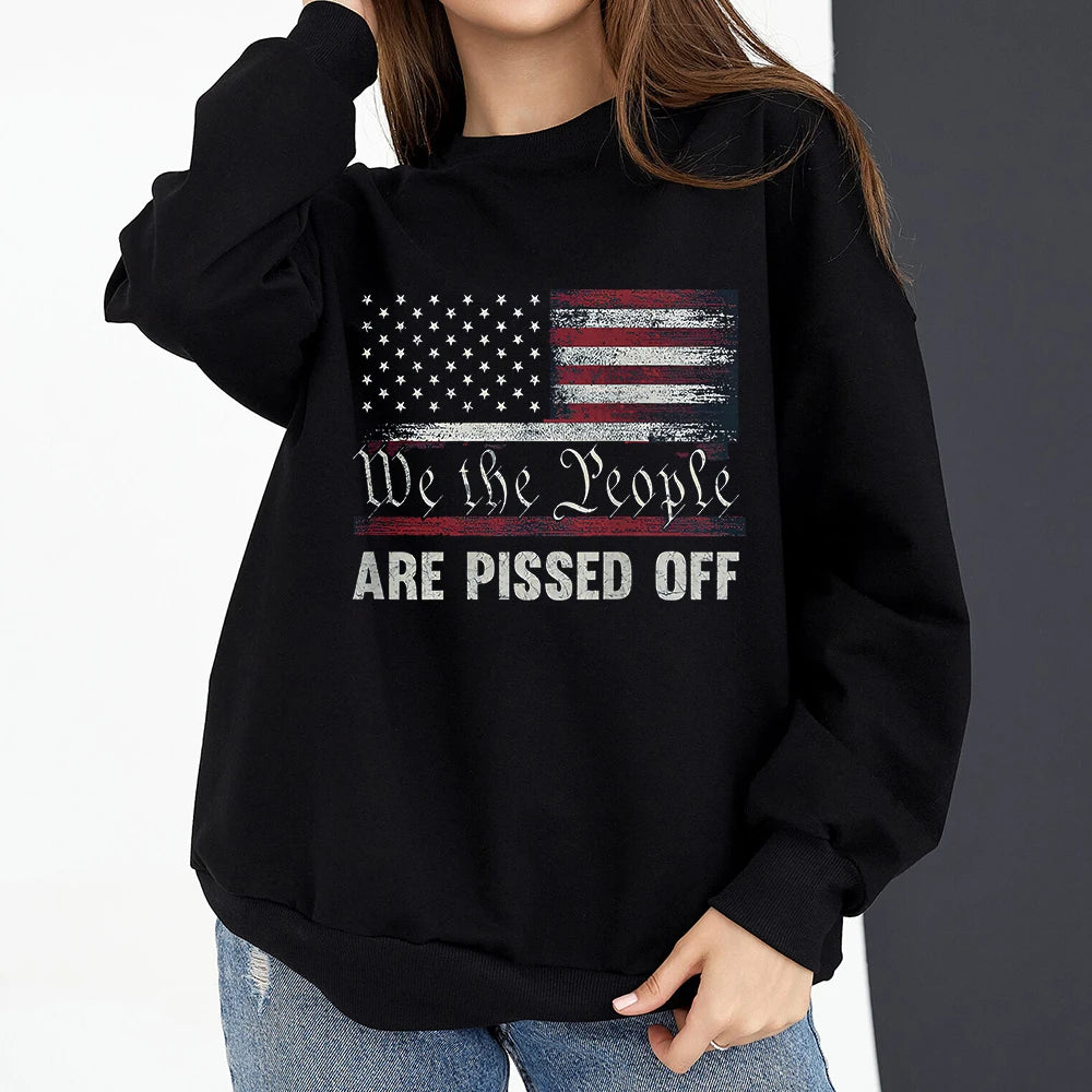 Vintage American Flag I Identify As A Pissed Off American Women Sweatshirt Fashion Long Sleeve O-neck Pullover Tops hoodies