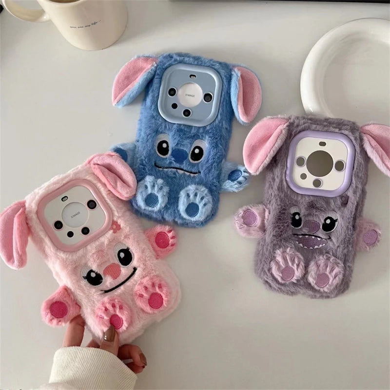 Soft Stitch Plush Phone Case For Xiaomi Redmi Note 10 Pro Max 9 8 7 10S 10T 9S 9T 8T 7S Cute 3D Cartoon Furry Warm Fur Cover