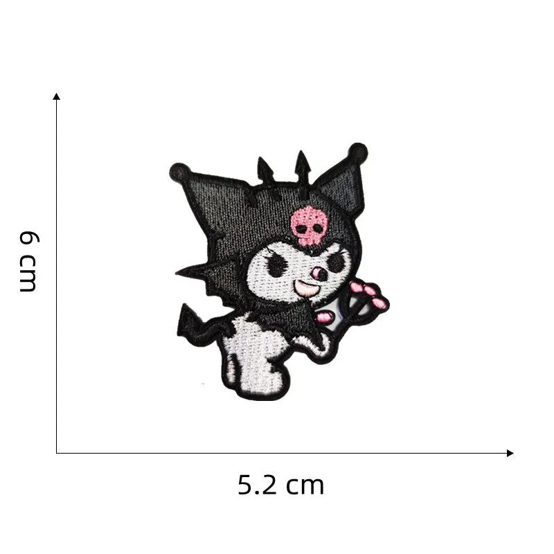 7Pcs Cartoon  Kuromi Anime Self-adhesive Applique For Sew Child Clothes Iron on Embroidery Patches DIY Kwaii Coat Decor Badge