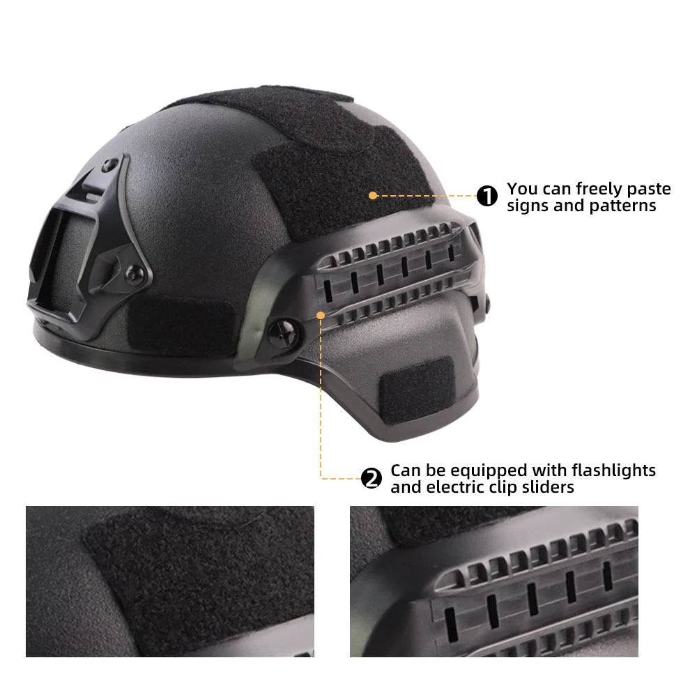 BOOIU MICH 2000 Airsoft Paintball Helmet with NVG Mount and Side Rails ABS Plastic Adjustable ACH Fast Tactical Helmets