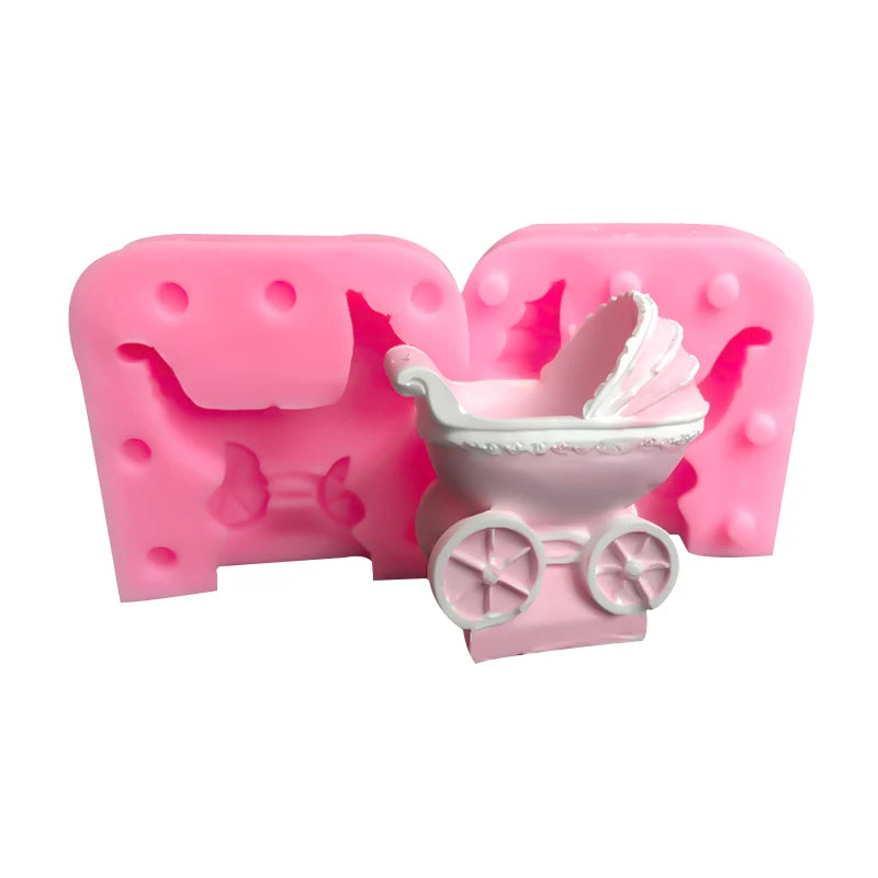 3D Baby Cradle Shape Silicone Fondant Mold Kitchen DIY Cake Baking Tools Candy Chocolate Mould Stroller Plaster Decoration