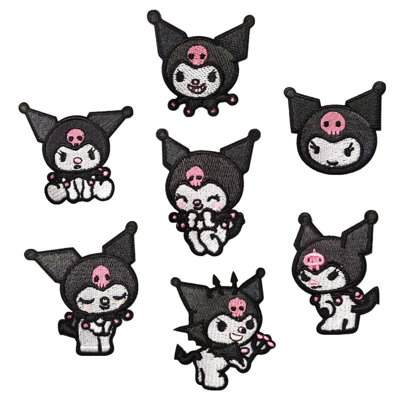 7Pcs Cartoon  Kuromi Anime Self-adhesive Applique For Sew Child Clothes Iron on Embroidery Patches DIY Kwaii Coat Decor Badge